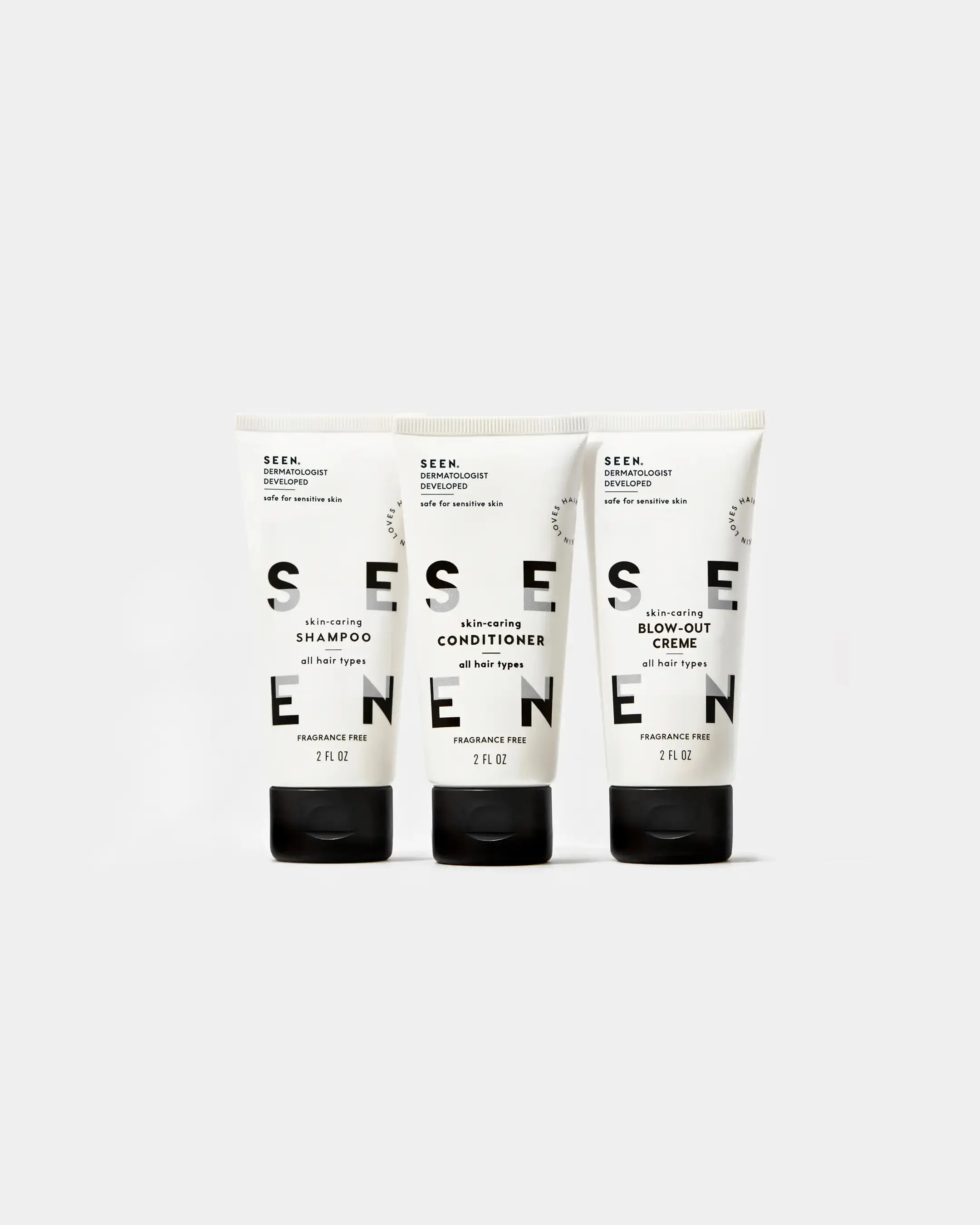 SEEN Travel Trio Set - Fragrance-Free Mini Shampoo Conditioner & Serum Gift Kit