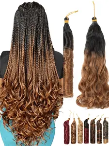 24-inch French Curl Weave Wig, suitable for box braids, voluminous wave weave wig, gradient brown crochet weave Spanish curl synthetic hair extensions, unisex