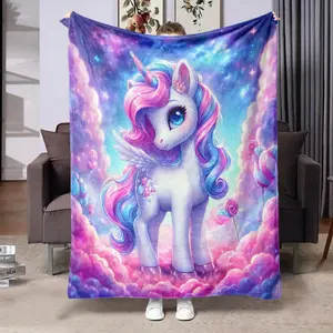 Ultra-Soft Unicorn Flannel Throw Blanket, All Seasons, Bedroom Sofa Travel Camping Essential, Perfect Fan Gift