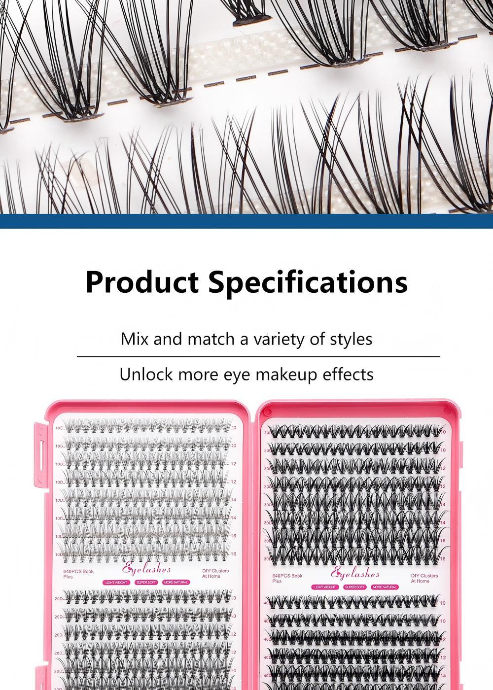 Mixed-length false eyelash set including adhesive, sealant, remover, tweezers, and lash clips; creates natural lashes; realistic lash clusters; lash enhancement; lash glue for extensions; individual false eyelashes; lash clusters; cosmetics; delivers a li