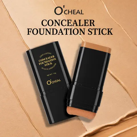 Dual-Ended Flawless Face Stick with Built-in Brush - 5 Shades, 2-in-1 Concealer & Illuminator Highlighter, Hydrating Long-Wear Full Coverage Cosmetic, Conceals Blemishes, Defines Contours, Multi Use Highlighter, Foundation, Daily Makeup Gift #BackToSchool