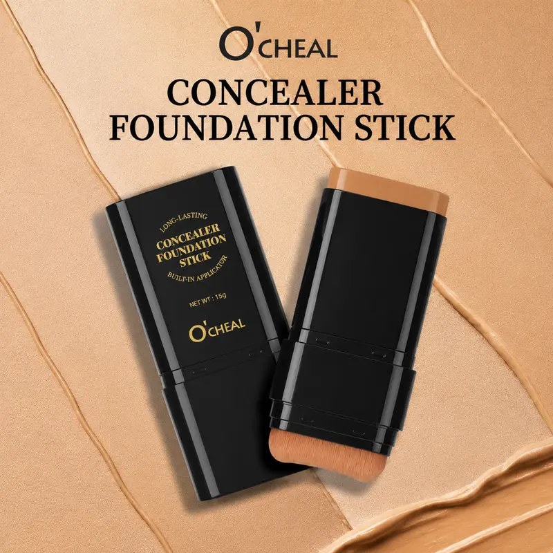 Dual-Ended Flawless Face Stick with Built-in Brush - 5 Shades, 2-in-1 Concealer & Illuminator Highlighter, Hydrating Long-Wear Full Coverage Cosmetic, Conceals Blemishes, Defines Contours, Multi Use Highlighter, Foundation, Daily Makeup Gift #BackToSchool