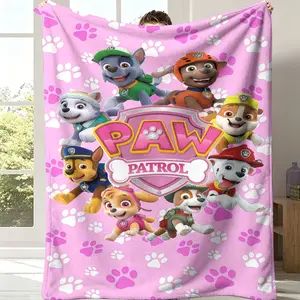 PAW Patrol Pink Paw Print Kids Flannel Throw Blanket - Soft Pink Background with All-Character Print, Cozy Blanket Featuring Chase, Marshall, Skye, Rubble & Team, Ideal Gift for Toddlers & Preschool Series Fans
