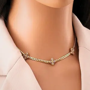 Women's Fashion Necklace – Stainless Steel Flower Design With Zirconia.