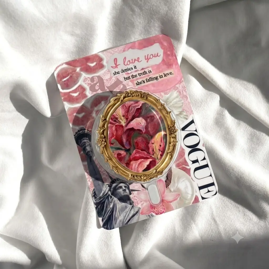 Vintage Gold Mirror Phone Grip, Oil Painting Floral Phone Stand, Antique Baroque Frame Griptok, Retro Magazine Collage Coquette Phone Holder Loop