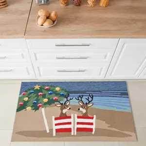 Lush Decor FRONTPORCH Indoor/Outdoor Hand Tufted Durable Area Rug - Transitional Whimsical Ocean Decorative  (Coastal Christmas)