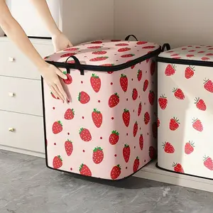 Strawberry Pattern Storage Bag, 1 Count Cute Strawberry Pattern Quilt Storage Bag with Handle, Durable Bedding Organizer for Home Use, Space Saving Storage