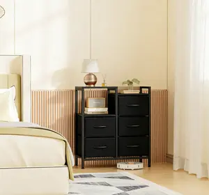 5 Drawer Fabric Dresser for Bedroom, Small Storage Cabinet with 2 Tier Shelf and Metal Frame for Closet