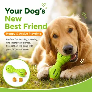 Interactive Dog Chew Toy Treat Dispenser, Durable Rubber Dumbbell Puzzle Toy for Teeth Cleaning and Mental Stimulation, Tough Dental Teething Toy with Textured Bumps for Dogs