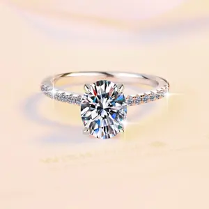 925 silver ring set featuring D color VVS moissanite, 2 ct oval “dove egg” moissanite ring