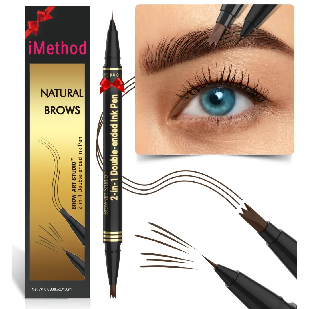iMethod Eyebrow Pencil - Brow Pencil 2-in-1 Dual-Ended Eyebrow Pen with 3-Prong Micro-Fork-Tip Applicator and Precise Brush-Tip Create Natural-Looking Brows, Stay on All Day, Light Brown
