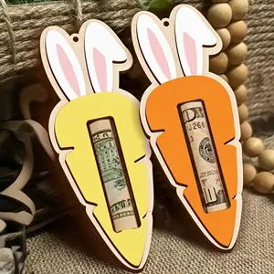 Easter Wooden Rabbit Money Clip, Creative Wood Rabbit Carrot Holiday Gift, Cross-Border Wooden Rabbit Hanging Decoration