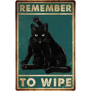 Remember To Wipe Funny Black Cat Poster Vintage Cat Decor, 1 Count Removable Wall Decor Without Frame, Printable Wall Art Graphic Print Poster Gift Hanging Photo Decorative