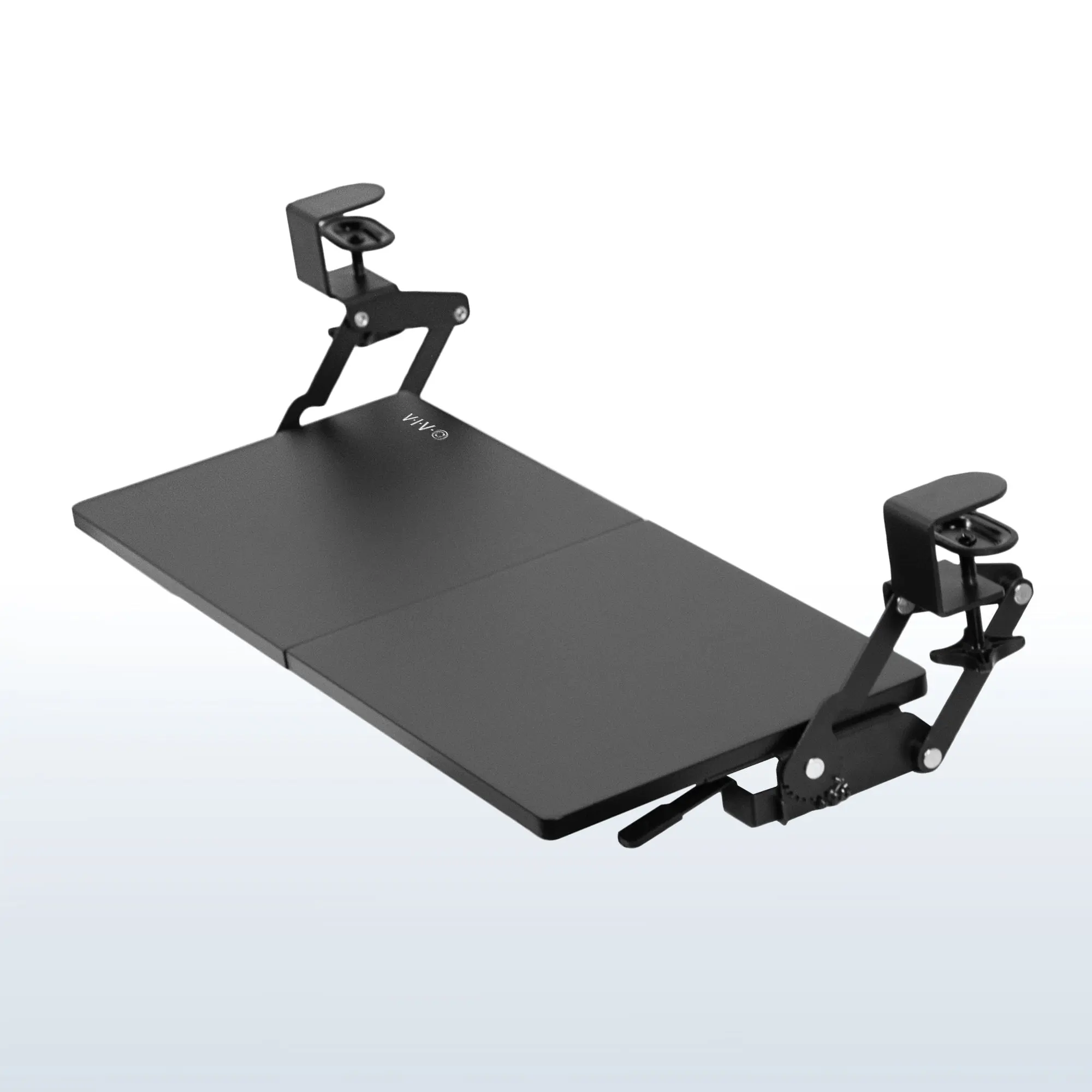 Clamp-on Keyboard Tray with Swinging Height Adjustment Clamp-on Keyboard Tray with Swinging Height Adjustment