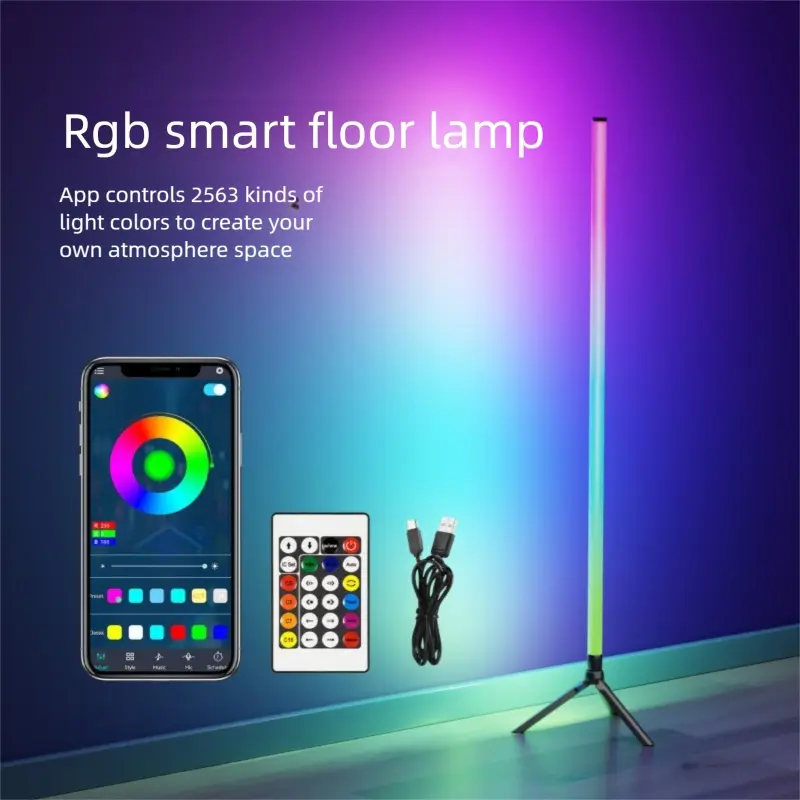 Dreamy RGB Floor Lamp Stick Sound Pickup Atmosphere Light Indoor Decorative Light Bedroom Corner LED Live Streaming Room Gaming Standalone 360° Full Illumination Lighted Floor Standing Adjustable RGB Lighting Decorative Ambiance Lighting