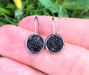 Black Tourmaline Cluster Dangle Earrings, Minimalist Drop Raw Gem Earrings, Rough Stone Earrings, Crushed Natural Gemstone Earrings, Healing Crystal Protection Earrings, Witchy Jewelry Gift
