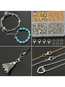 KC gold and white K 4 patterned box-style lobster clasps and ring clasps sets, including 120 lobster clasps and 700 ring clasps, alloy jewelry clasps for necklaces, bracelets, end chains, clasp tails, closed beads, connection rings, single r