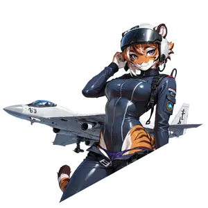 Anime Tiger Pilot Girl Sticker, Fighter Jet Aesthetic Character Decal, Cool Aviation Style Graphic Art, Laptop Phone Water Bottle Decor, Gift For Anime Fans