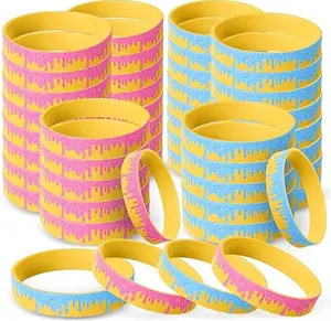 48 Pcs Baseball Drip Glitter Silicone Wristbands Set Colorful Sports Rubber Bracelets for Game Day Summer Party Favor Gift