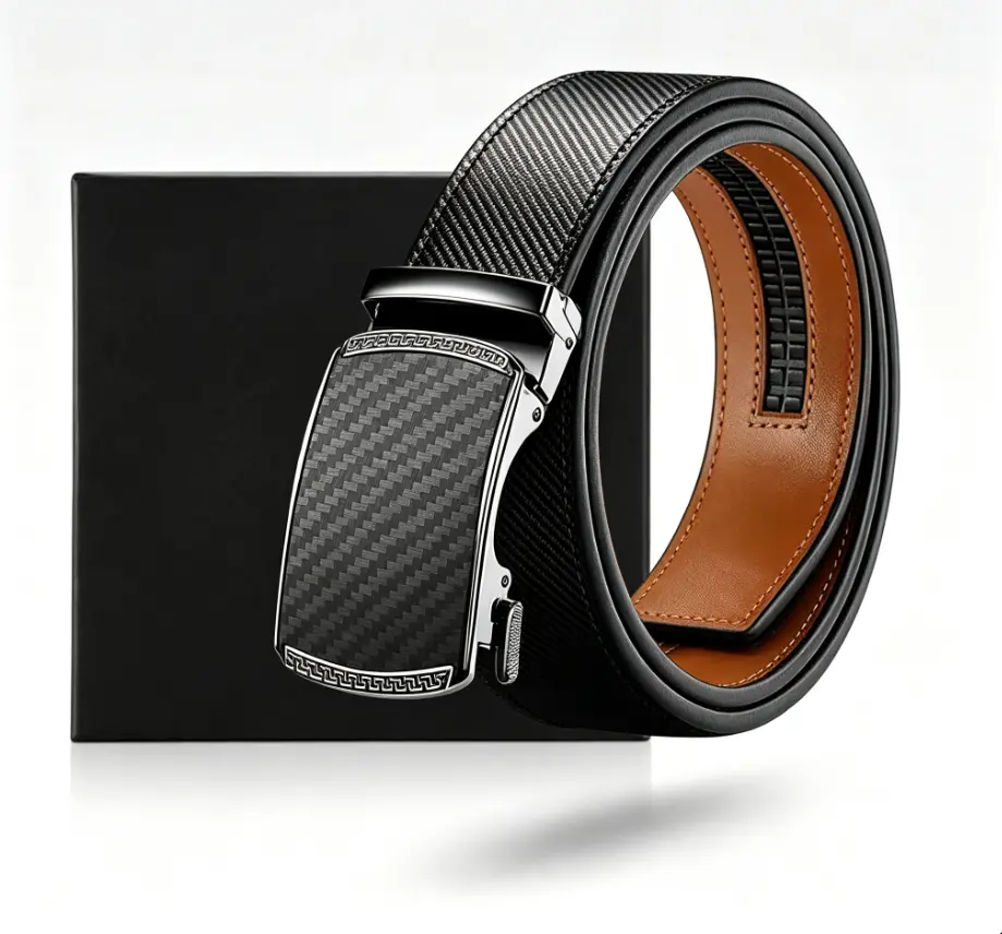 Big Size Ratchet Leather Belt for Big & Tall Men, Adjustable Automatic Buckle Belt Fit 36-52 Inch Waist for Suits Jeans