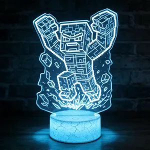 Pixel Warrior with Gun 3D Illusion Lamp | Remote & Touch Control | Gaming Room Decor & Gamer Gift