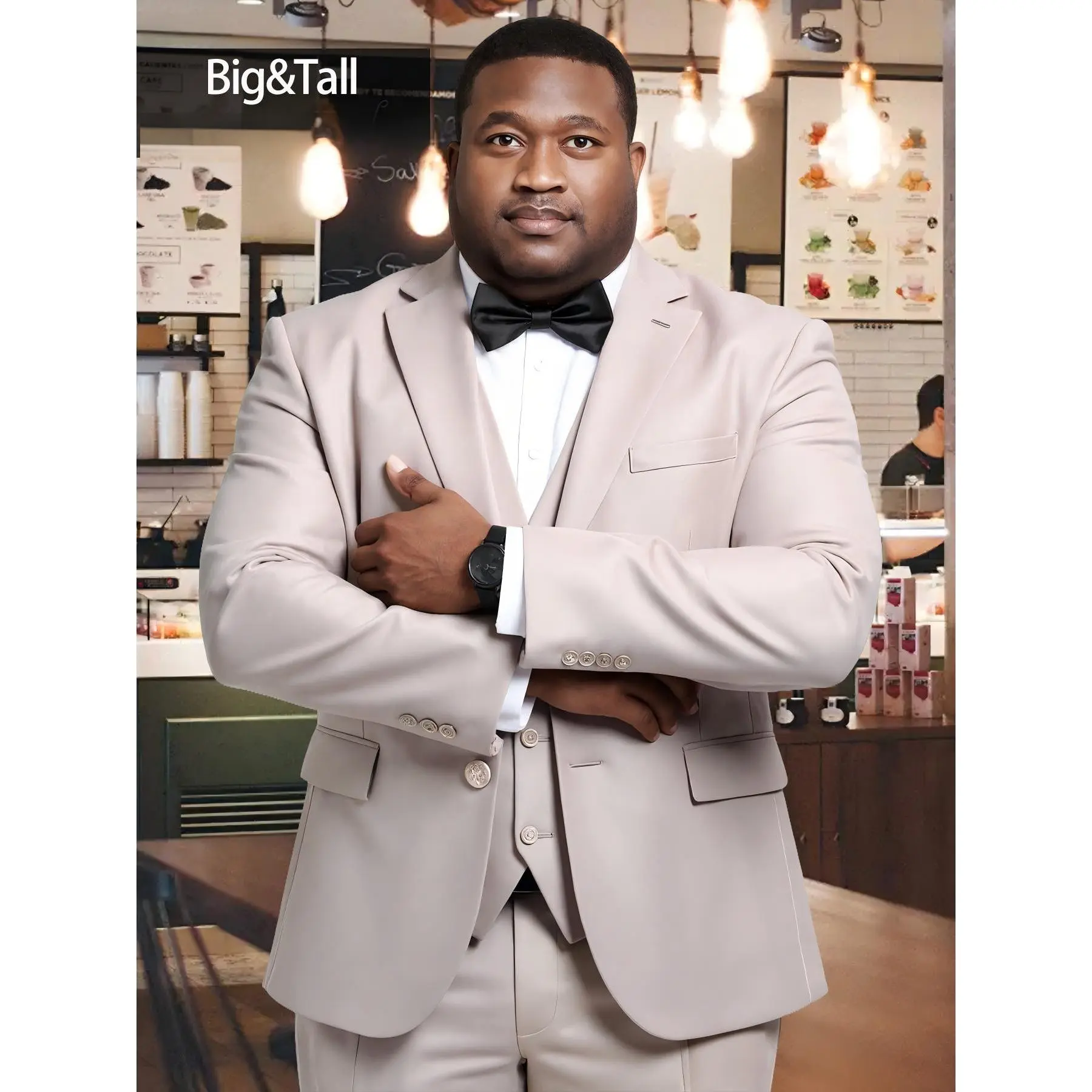 Men’s Big & Tall 3-Piece Suit – Slim Fit Blazer, Vest and Pants, Shawl Collar Formal Outfit
