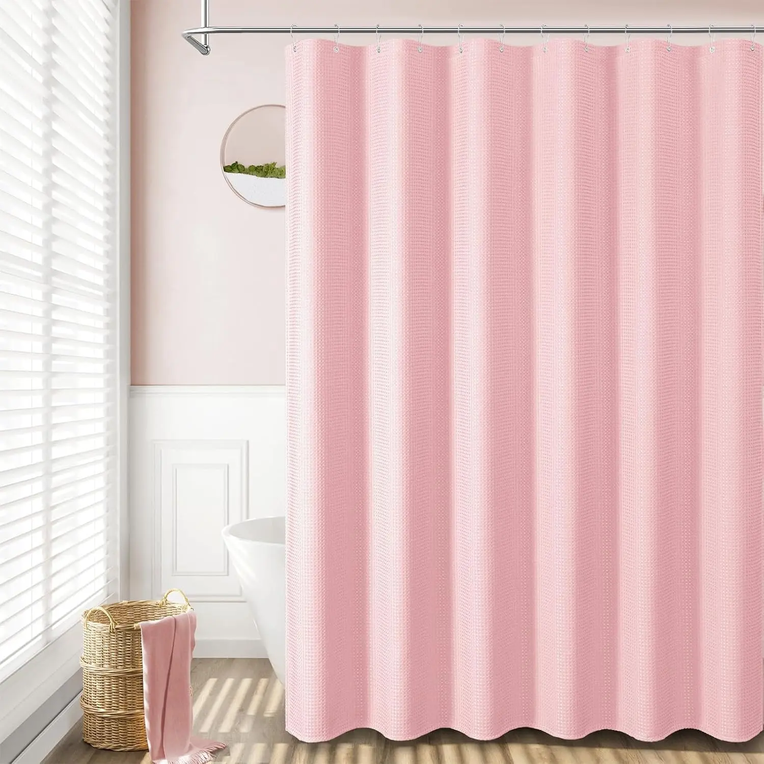 1 Pack Washable Polyester Shower Curtain Set, Water-Repellent Textured Bathroom Curtains Shower with 12 White Plastic Hooks for Luxury Bathrooms, Shower Curtain Sets