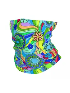 Unisex Psychedelic Floral Neck Gaiter, Colorful Trippy Hippie Face Scarf, Retro 70s Festival Bandana, Bandana Mask