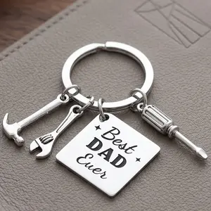 Best Dad Ever Keychain with Hammer Wrench Screwdriver Charms Perfect Gift for Dad from Daughter Son Stainless Steel Keychains for Men Keychain for Car Keys Unique Father's Day Birthday Gift for Dad Who Loves Tools