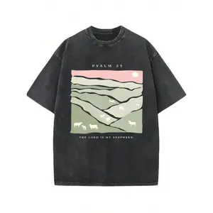 The Lord Is My Shepherd     Creative Chip Print, Summer Women's Outdoor Sports Top, Vintage Washed, Breathable Fabric, Pure Cotton, Comfortable Short Sleeve Round Neck Pullover, Casual Versatile, Commuting