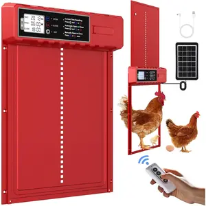 Automatic Chicken Coop Door Solar  with XL Large Size 10.8?x 14.2? Red Auto Chicken Door Design with USB-C  & 3 Modes, Anti-Pinch &  Alloy Weather Proof
