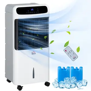 HOMCOM 32" Evaporative Air Cooler with 3.2 Gal Water Tank, 3-in-1 Ice Cooling Fan, Portable Swamp Cooler with 60° Oscillation, Humidifier, Remote for Home Office, 3 Modes, 3 Speeds, 12H Timer, White
