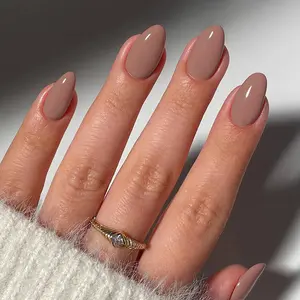 24pcs Short Oval Coffee Color Fake Nails, Glossy False Nails, Full Coverage Removable Press-On Nails, Style for Women Girls Daily Wear Party Home