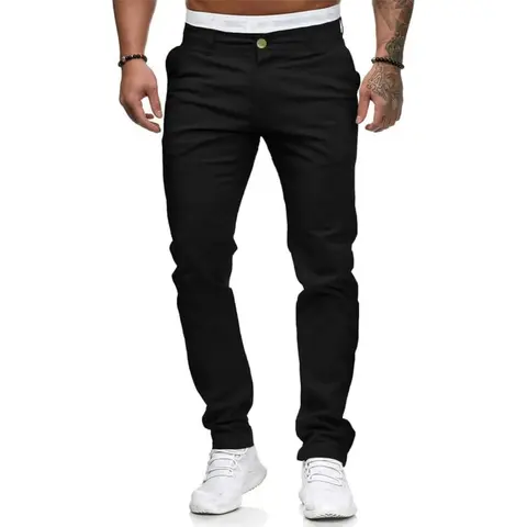 HUNGSON Men's Slim-Fit Stretch All-Cotton Cargo Trousers Chinos- Flat-Front Ankle Comfy Casual Pants, Menswear Fashion Plain Comfy Casual Ankle Men's Pants, Comfy Men's Pants Slimfit