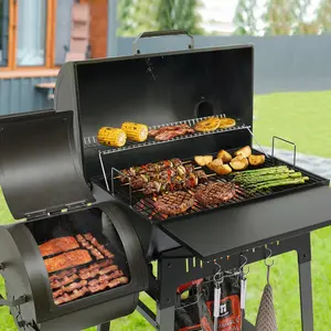 Royal Gourmet CC1831F Barrel Charcoal Grill with Offset Smoker, Outdoor Barbecue Grill with Side Smoker, 824 sq. in. Cooking Area, Sturdy Front Shelf & Bottom Shelf, Perfect for Backyard, Patio Parties and Picnics, Black