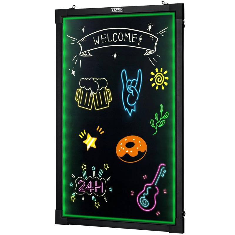 VEVOR LED Message Writing Board, TikTokShopBlackFriday, 24"x16" Illuminated Erasable Lighted Chalkboard, Neon Effect Menu Sign Board, Drawing Board with 8 Fluorescent Chalk Markers and Remote Tested to UL Standards