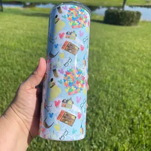 Inside Out Tumbler with Colorful Balloons and Characters Design for Kids and Fans iced coffee cups