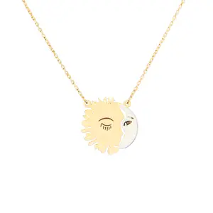 Sun and Moon Kissing Necklace, Gold-Plated, Earthy and Minimal Design, Combining Celestial Elements for a Unique Look, Perfect for Adding a Touch of Nature-Inspired Elegance to Any Outfit, Ideal for Everyday Wear and Special Occasions