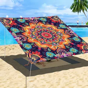 Boho Mandala Design Canopy, Beach Camping Garden Picnic Shade, Lightweight Outdoor Sunshade, Easy Install, Includes Tie-Down Rope