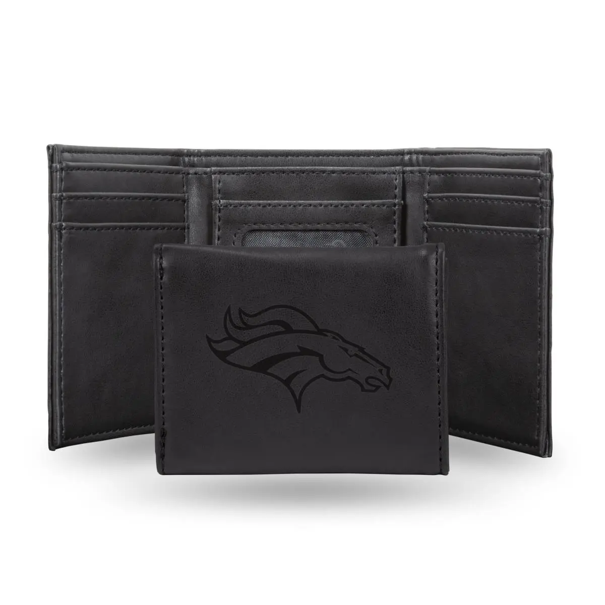 212 MAIN Men's Black Faux Leather Trifold Plain Men's Wallet - Laser Engraved Team Logo for Denver-Based Professional Football Franchise, Plain Men's Wallets