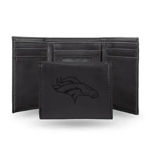 Rico  NFL Denver Broncos Laser Engraved Black Trifold Wallet