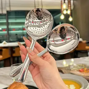 2 Piece Set Kitchen Spoon with Drain Holes, Heat Resistant Short Handle for Home and Restaurant Use, Durable 410 Stainless Steel Utensils, Kitchenware Ladle