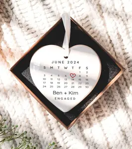 Engaged Ornament, Custom Names & Date, Keepsake Christmas, Perfect Engaged Gift For Couple Engagement Heart Ornament Round Ornament