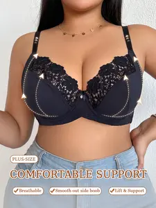 Women's Plus Size Lace Push-Up Bra, Full Coverage Unlined Underwire Anti‑sagging Cover Side Breasts,Multiway Adjustable Straps, Breathable Elegant Comfortable for Everyday Wear Backless Underwear