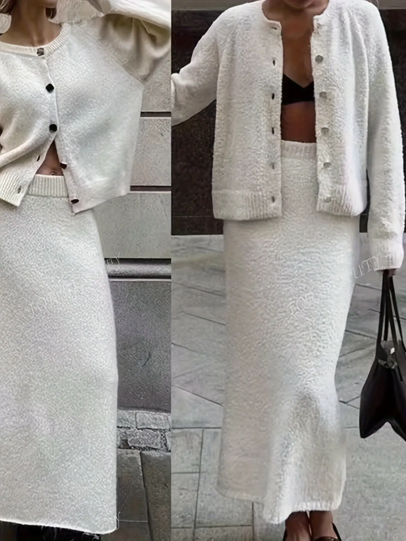 Autumn Winter High-End Casual, Textured Knit Cardigan & Long Skirt Set, Elegant French Minimalist Style