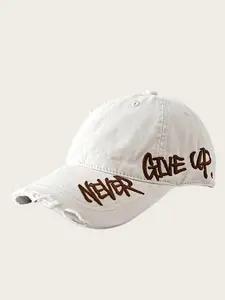 1pc Distressed American-Style Baseball Cap Featuring Side Embroidery And Curved Brim, Versatile Duckbill Hat for Streetwear, Embroidered Snapback Hat