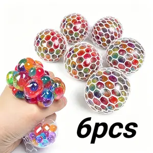 6pcs stress relief balls, rainbow Squeeze stress relief ball, squeeze ball mesh grape balls fidget squeeze suitable for ADHD OCD EDC Toy  (6CM)Rainbow Bead Squishy Ball 3D Stress Relief Sensory Toys Anti-Anxiety Fidget Toy