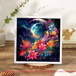 Flower, Moon & Galaxy Pattern DIY Diamond Arts Colorful Painting Kit without Frame, 5D Diamond Arts Colorful Painting Kit, Wall Art Decor for Home Bedroom