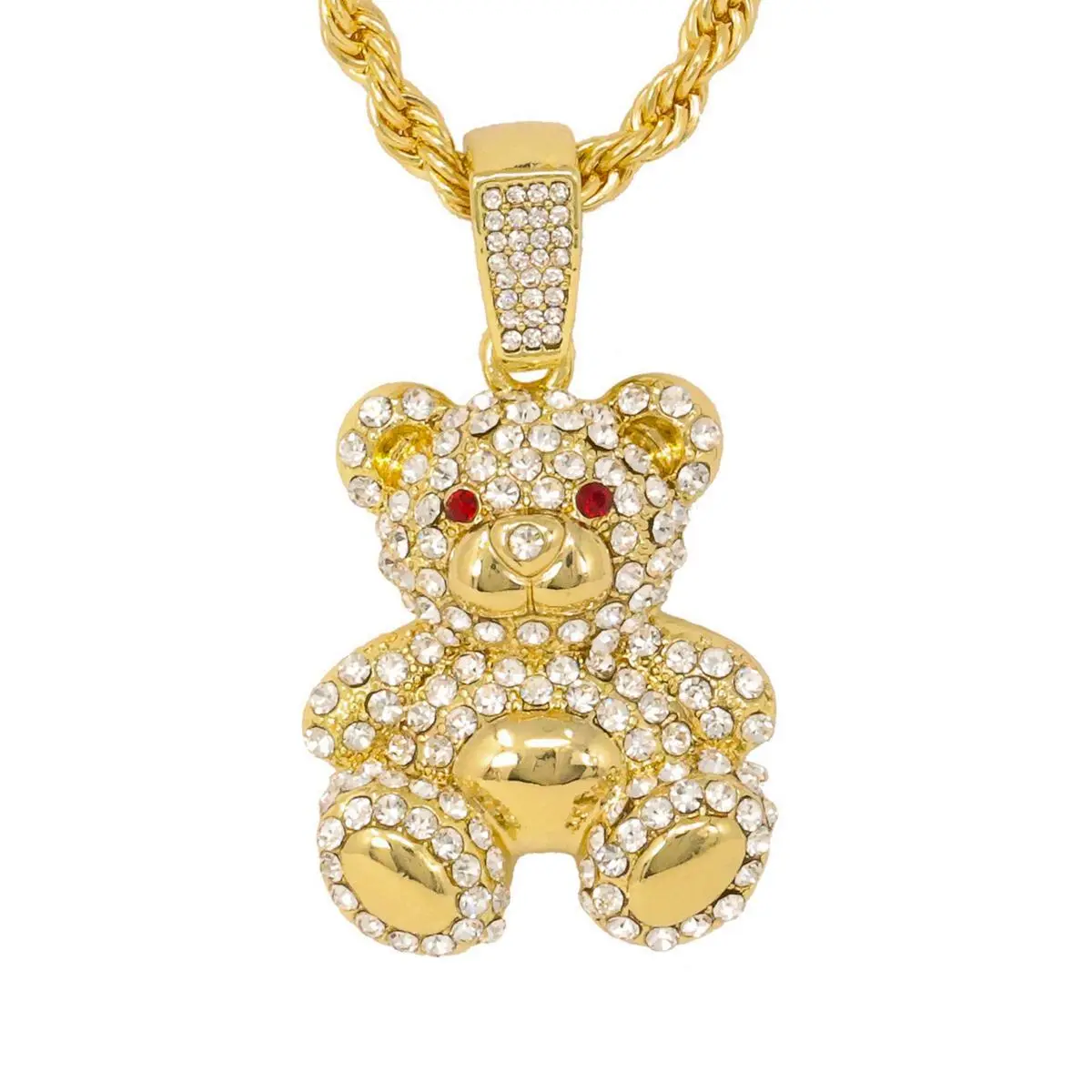 Statement Bear Charm Necklace on an Approx. 24" Rope Chain, Plated Alloy Animal Jewelry for a Bold Look, Casual Wear, Chain Accents Necklaces