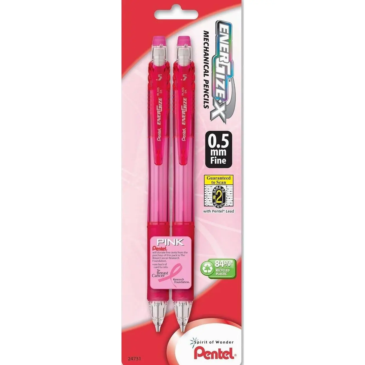 Pentel BCA EnerGize-x Mechanical Pencil, 0.5mm, Pink Barrels, Pack of 2 (PL105BP2P-BC)